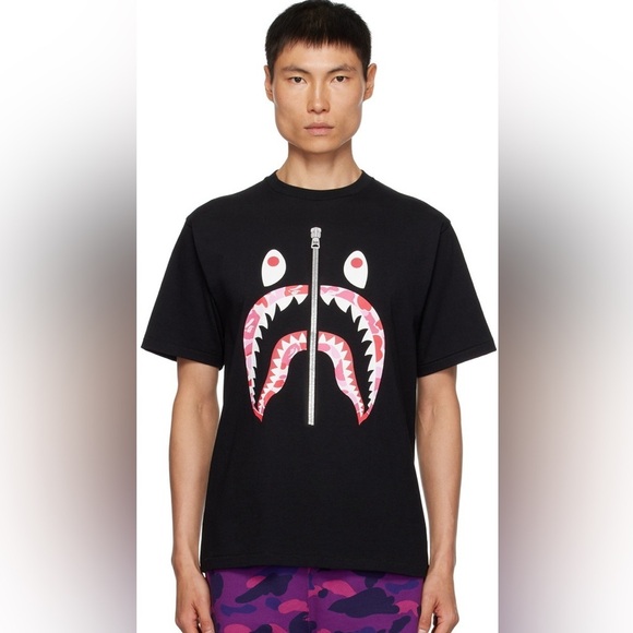BAPE Black ABC Camo Shark T-Shirt by A Bathing Ape - Picture 1 of 10